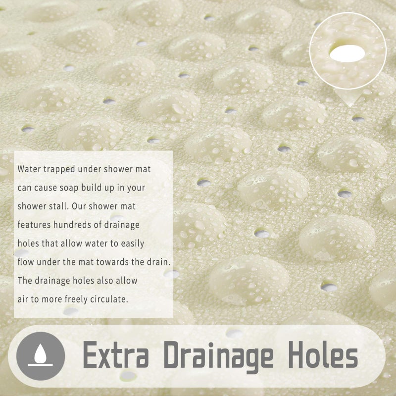 Yimobra Shower Stall Mat Non Slip, 21x21 Inch, Soft Square Bath Mat for Shower with Suction Cups and Drain Holes, Stall Floor Mats for Bathroom, Machine Washable, Bathroom Accessories, Beige - Image 4